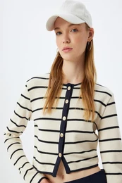 Ecru Striped Youth Cardigan