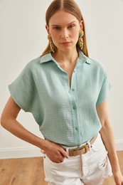 Women's Green Bat Basic Muslin Shirt