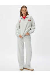 Oversize Half Zippered Sweatshirt with Back Print