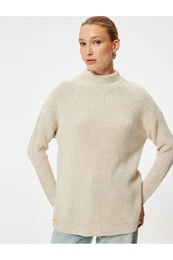 Oversize Knitwear Sweater Hip Length Stand Collar Long Sleeve Soft Texture