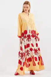 Women's Yellow Red Viscose Hijab Dress 2423