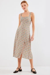 2282 Slit Strap Viscose Dress - Multi Colored