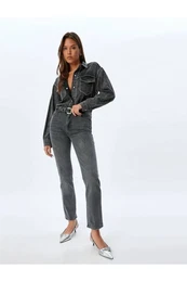 High Waisted Jeans Slim Fit Straight Leg Buttoned Cotton - Slim Straight Fit Jean