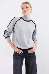 15879 Striped Oversize Knitwear Sweater - Gray