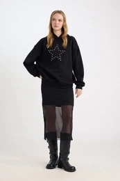 Pencil Regular Waist Draped Lined Tulle Midi Skirt