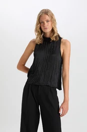 Black Regular Fit Basic Plain Aerobin Sleeveless Blouse