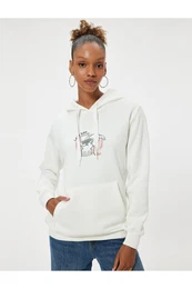 Oversize Hooded Sweatshirt Kangaroo Pocket Detailed Printed Ribbon
