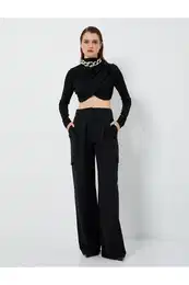 Crop T-Shirt Draped Long Sleeve