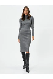 Metallic Midi Knitwear Ribbed Normal Waist Skirt
