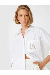 Regular Fit Shirt Long Sleeve Pocket Embroidered Detail Cotton