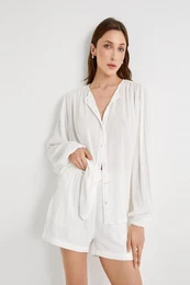 Oversize Shirt Balloon Sleeves Magnificent Collar Metallic Drawstring