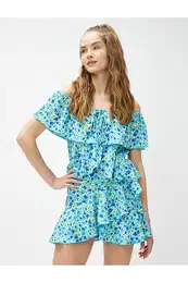 Floral Jumpsuit With Off-the-Shoulder Frilly Tie Detail