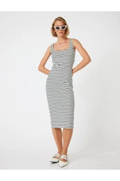 Midi Length Pencil Dress Thick Straps U Neck Slim Fit