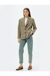 Mom Fit Jeans Standard Waist Slit Detail Buttoned Pocket Cotton - Mom Fit Jeans