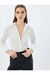 Slim Fit Shirt Embroidered Detailed Long Sleeve Classic Collar