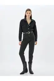 Mom Fit Jeans Standard Waist Short Leg Buttoned Pocket Cotton - Mom Fit Jeans