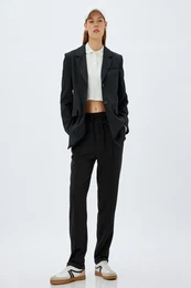 Tracksuit Trousers Ribbed Crepe Fabric Pocket Elastic Waist Tie