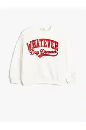Sweatshirt Slogan Printed Long Sleeve Crew Neck Cotton Raised