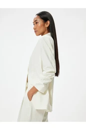 Linen Double Breasted Blazer Jacket Lined with Flap Pocket Detail
