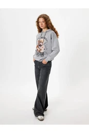 Oversize Hooded Sweatshirt Bear Printed Slogan Raised