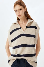 Navy Blue Striped Women's Vest