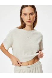 Textured Crop Pajama Top Short Sleeve Crew Neck Comfortable Fit