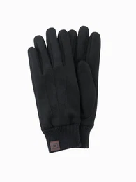 Men's eco suede gloves with welt - black