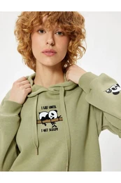 Oversize Hooded Sweatshirt with Panda Embroidery Kangaroo Pocket