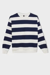 Relax Fit Crew Neck Striped Thick Sweatshirt