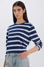 Regular Fit Crew Neck Striped Casual Long Sleeve T-Shirt