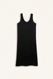Relax Fit Round Neck Scuba Diver Fabric Sleeveless Black Midi Dress