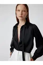 Satin Shirt Long Sleeve Ruffle Detail Scarf Collar Detail