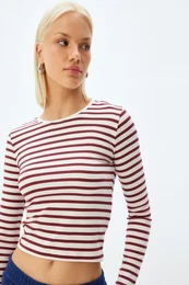 Claret Red Striped Women's T-Shirt