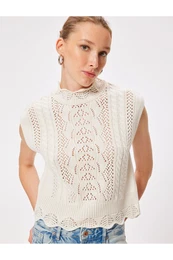 Stand Collar Sleeveless Openwork Knitted Sweater