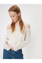 Long Sleeve T-Shirt with Crochet Textured Window Detail Crew Neck Comfortable Fit