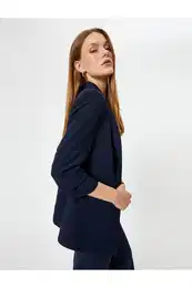3/4 Sleeve Double Breasted Blazer Jacket with Flap Pocket Detail