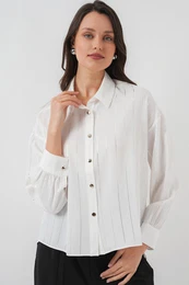 Women's White Silver Striped Shirt 5924