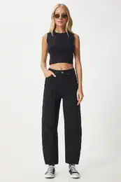 Happiness stanbul Women's Black High Waist Baggy Jeans