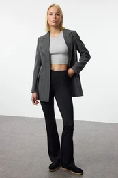 Black 100% Polyamide High Waist Super Flexible Trousers