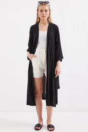 5835 Slit Summer Kimono - Black