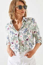 Women's Sleeve Folded Floral Patterned Shirt