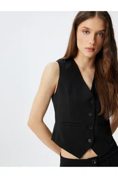 Blazer Jacket Buttoned V Neck Slim Fit Crepe Scuba Fabric