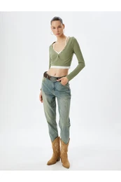 Long Sleeve Buttoned V Neck T-Shirt