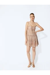 Mini Dress Polka Dot Rope Strap Pleated Metallic Look Layered Flounce
