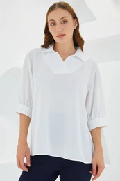 Women's White Shirt Collar Satin Blouse 0493
