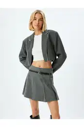 Crop Blazer Jacket Double Breasted Reverse Color Contrast Detail