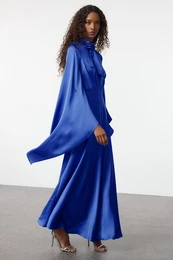 Blue Rose Accessory Satin Woven Evening Dress
