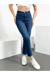 74092 Hlt Mom Jeans High Waist Women Jeans-DARK BLUE