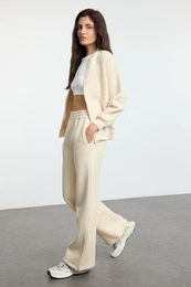 Stone Oversize/Wide Fit Zippered Thick Inside Fleece Knitted Tracksuit