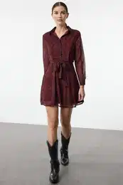 Claret Red Animal Mini Woven Dress